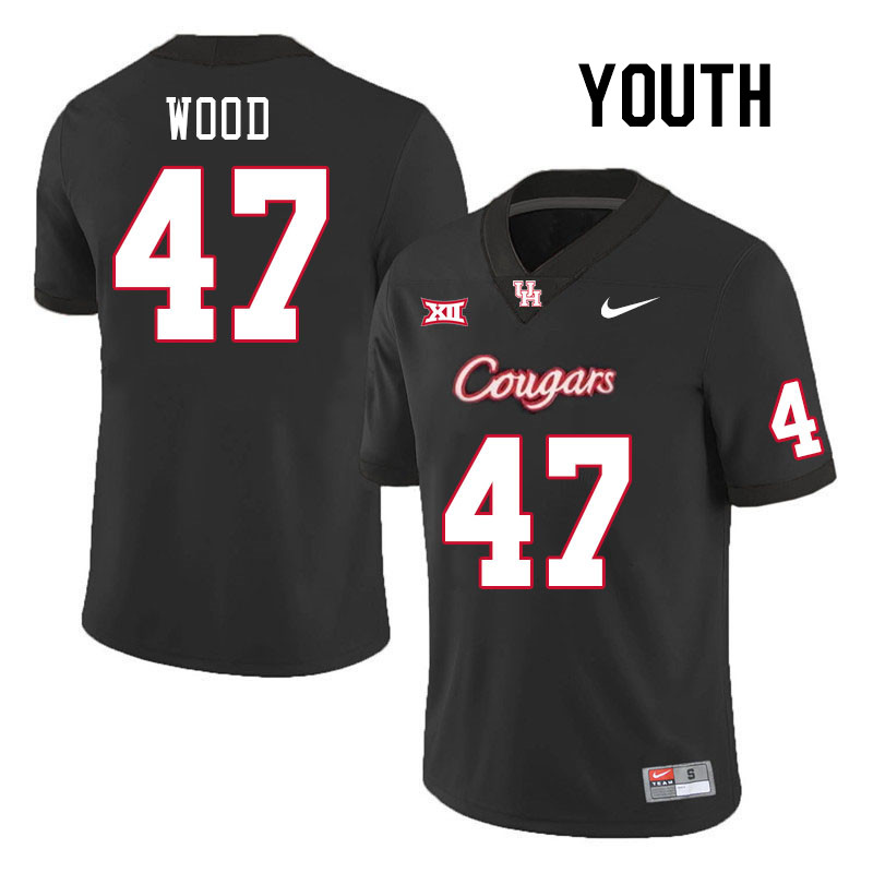 Youth #47 Justin Wood Houston Cougars College Football Jerseys Stitched-Black